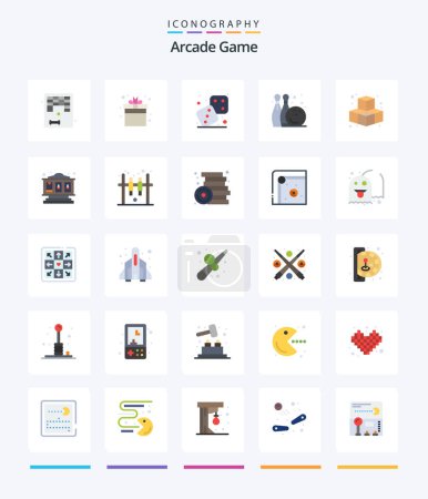 Téléchargez les illustrations : Creative Arcade 25 Pack d'icônes plates tels que des cubes. jeu. jouer. Amusant. jouer - en licence libre de droit
