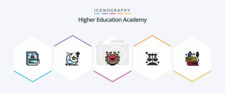 Ilustración de Academy 25 FilledLine icon pack including education. scales. theology. justice. school logo - Imagen libre de derechos