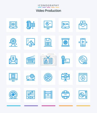 Illustration for Creative Video Production 25 Blue icon pack  Such As famous video. digital audio editor. . audio editing software. - Royalty Free Image