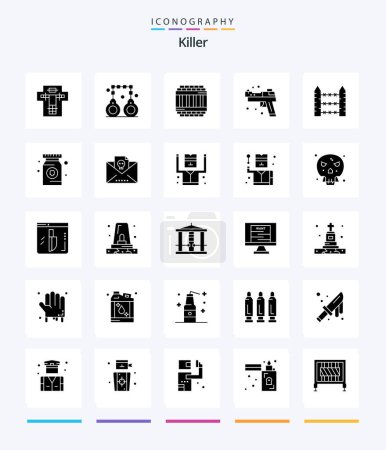 Téléchargez les illustrations : Creative Killer 25 Glyph Solid Black icon pack  Such As barbed. pistol. police. gun. prison - en licence libre de droit