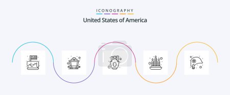 Illustration for Usa Line 5 Icon Pack Including protection. head. chips. light. candle - Royalty Free Image