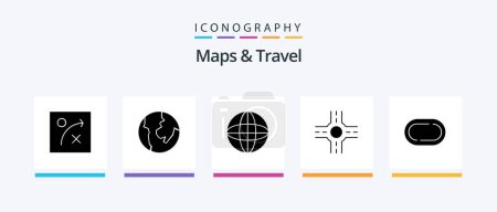 Téléchargez les illustrations : Cartes et voyage Glyphe 5 Icône Pack Inclus. route.. Icônes créatives Design - en licence libre de droit