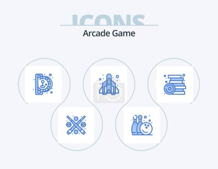 Ilustración de Arcade Blue Icon Pack 5 Icon Design. games. play. insert coin. game. rocket - Imagen libre de derechos