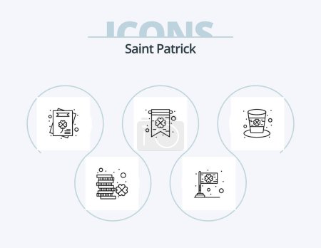 Illustration for Saint Patrick Line Icon Pack 5 Icon Design. patrick. day. cultures. poker. four leaf clover - Royalty Free Image
