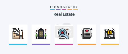 Téléchargez les illustrations : Real Estate Line Filled 5 Icon Pack Including map. real estate. progress. property. house keys. Creative Icons Design - en licence libre de droit