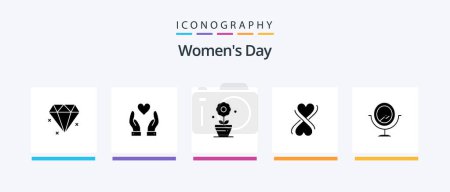 Ilustración de Paquete del icono del glifo 5 del día de la mujer incluyendo corazón. Mujeres. Las mujeres. Las mujeres. crecimiento. Diseño de iconos creativos - Imagen libre de derechos