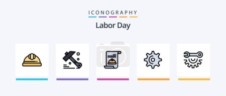 Illustration for Labor Day Line Filled 5 Icon Pack Including brick . helmet . tool. hammer. Creative Icons Design - Royalty Free Image