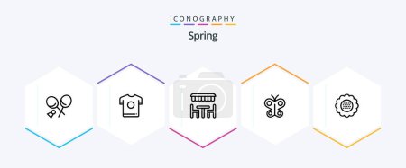 Téléchargez les illustrations : Spring 25 Line icon pack including floral. spring. resturant. insect. butterfly - en licence libre de droit