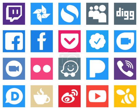 Ilustración de Completa Social Media Icon Pack 20 iconos como waze; flickr; bolsillo y video iconos. Alta resolución y totalmente personalizable - Imagen libre de derechos