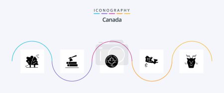 Téléchargez les illustrations : Canada Glyph 5 Icon Pack Including arctic. location. wood. map. maple - en licence libre de droit