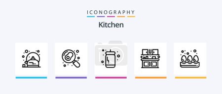 Téléchargez les illustrations : Kitchen Line 5 Icon Pack Including kitchen. food. utensil. cook. kitchen. Creative Icons Design - en licence libre de droit