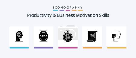 Téléchargez les illustrations : Productivity And Business Motivation Skills Glyph 5 Icon Pack Including target. goal. work. slow. flow. Creative Icons Design - en licence libre de droit