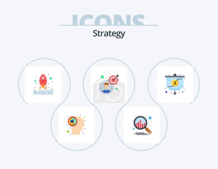 Téléchargez les illustrations : Stratégie Flat Icon Pack 5 Icône Design. l'argent. stratégie. Commence. présentation. homme d'affaires - en licence libre de droit