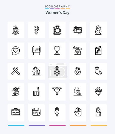 Téléchargez les illustrations : Creative Womens Day 25 OutLine icon pack  Such As womens. box. gender. gift. ring - en licence libre de droit