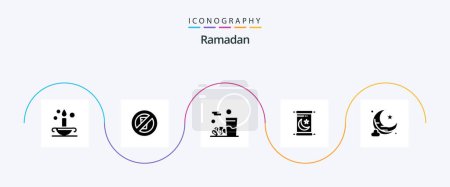 Illustration for Ramadan Glyph 5 Icon Pack Including invitation . no water . kareem. food - Royalty Free Image