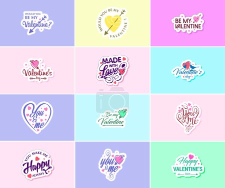 Téléchargez les illustrations : Heartwarming Valentine's Day Typography and Graphics Stickers - en licence libre de droit