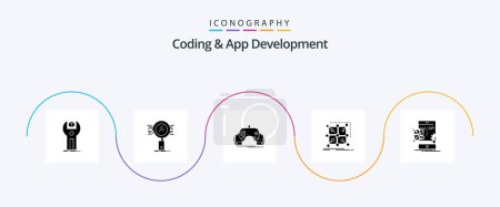Illustration for Coding And App Development Glyph 5 Icon Pack Including framework. research. app. mobile - Royalty Free Image
