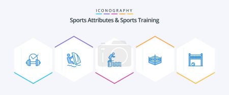 Illustration for Sports Atributes And Sports Training 25 Blue icon pack including game. ring. sport. boxing. pool - Royalty Free Image