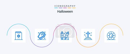 Ilustración de Halloween Blue 5 Icon Pack Incluyendo fantasma. Muerto. Da miedo. Dulce. Halloween. - Imagen libre de derechos