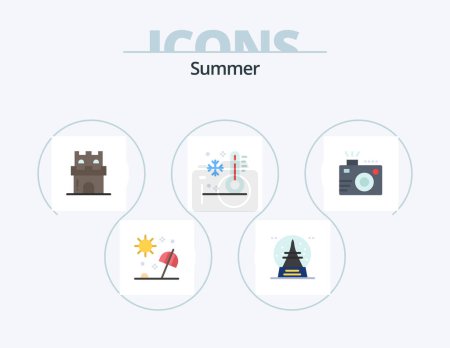 Téléchargez les illustrations : Summer Flat Icon Pack 5 Icon Design. temperature. low. vacation. holiday. sand - en licence libre de droit