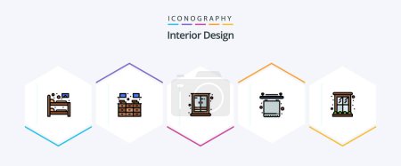 Téléchargez les illustrations : Interior Design 25 FilledLine icon pack including decoration. furniture. cupboard. curtains. home - en licence libre de droit