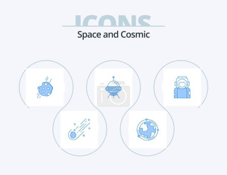 Illustration for Space Blue Icon Pack 5 Icon Design. space. geography. alien. ship - Royalty Free Image
