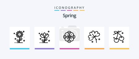 Téléchargez les illustrations : Spring Line 5 Icon Pack Including egg. spring. berry. nature. sub flower. Creative Icons Design - en licence libre de droit