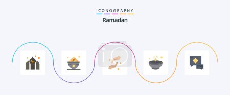 Illustration for Ramadan Flat 5 Icon Pack Including lamp. diwali. meal. bright. help - Royalty Free Image