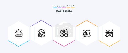 Illustration for Real Estate 25 Line icon pack including house. real. broker. home. delivery - Royalty Free Image