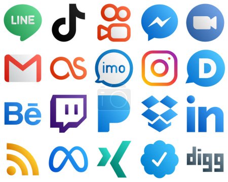 Illustration for 20 Stylish Gradient Social Media Icons such as lastfm. email. facebook. gmail and meeting icons. Elegant and unique - Royalty Free Image