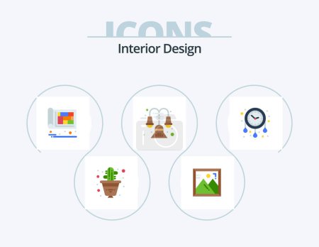 Téléchargez les illustrations : Design d'intérieur Flat Icon Pack 5 Icon Design. le temps. lampe. bâtiment. intérieur. décorer - en licence libre de droit