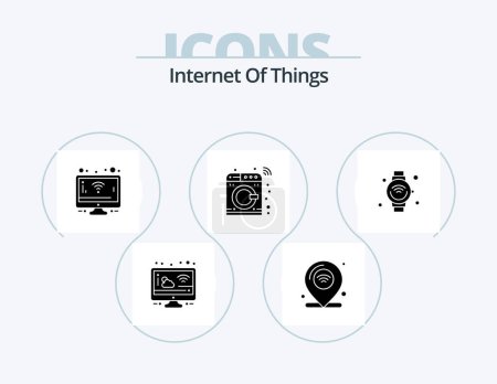 Ilustración de Internet of Things Glyph Icon Pack 5 Diseño de iconos. internet. lavando. wifi. Inteligente. control - Imagen libre de derechos