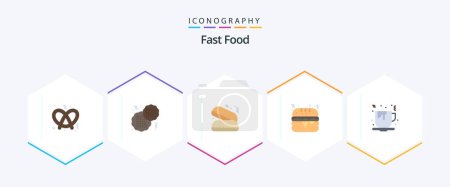 Téléchargez les illustrations : Fast Food 25 Flat icon pack including . food. pie. fast food. coffee - en licence libre de droit