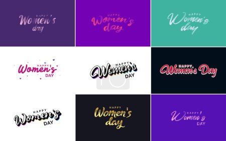 Ilustración de Abstract Happy Women's Day logo with love vector logo design in pink. red. and black colors - Imagen libre de derechos