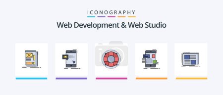 Téléchargez les illustrations : Web Development And Web Studio Line Filled 5 Icon Pack Including lifebuoy. help. test. mark. list. Creative Icons Design - en licence libre de droit