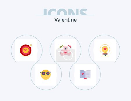 Téléchargez les illustrations : Valentine Flat Icon Pack 5 Icône Design. Cible. jour. amour. valentines. mariage - en licence libre de droit
