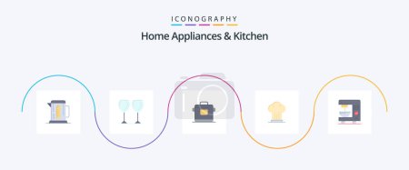Téléchargez les illustrations : Home Appliances And Kitchen Flat 5 Icon Pack Including coffee. hat. cooker. cooker. cap - en licence libre de droit