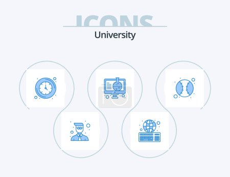 Illustration for University Blue Icon Pack 5 Icon Design. baseball. science. clock. online. experiment - Royalty Free Image