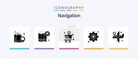 Illustration for Navigation Glyph 5 Icon Pack Including settings. location. navigation. gear. map. Creative Icons Design - Royalty Free Image