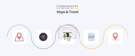Téléchargez les illustrations : Maps and Travel Flat 5 Icon Pack Including . travel. pin. gps - en licence libre de droit