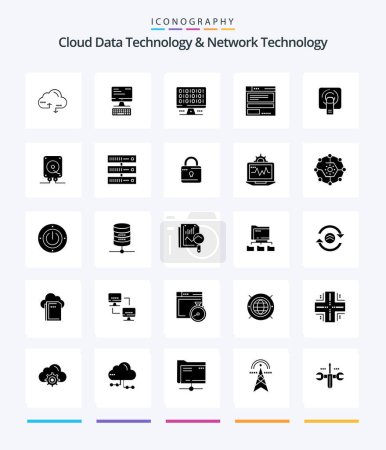 Ilustración de Creative Cloud Data Technology And Network Technology 25 Glyph Solid Black icon pack  Such As tuch. code. web. computing. file - Imagen libre de derechos