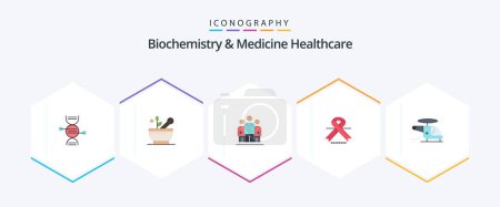 Téléchargez les illustrations : Biochemistry And Medicine Healthcare 25 Flat icon pack including chopper. medical. medical. ribbon. cancer - en licence libre de droit