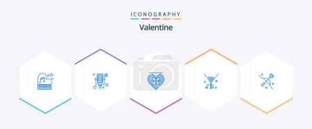 Téléchargez les illustrations : Valentine 25 Pack icône bleue y compris coeur. Clé. amour. mariage. amour - en licence libre de droit