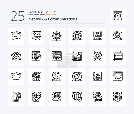 Ilustración de Paquete de iconos de Network And Communications 25 Line, incluida la red. router. comunicación. mundo. red - Imagen libre de derechos