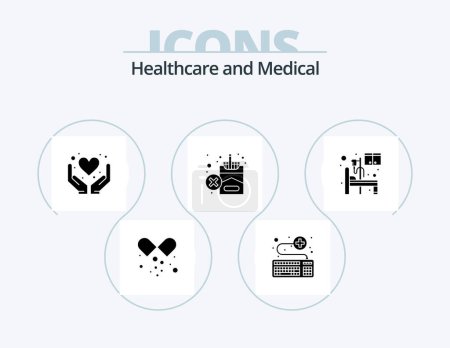 Téléchargez les illustrations : Medical Glyph Icon Pack 5 Icon Design. bed. smoking. service. no. health care - en licence libre de droit