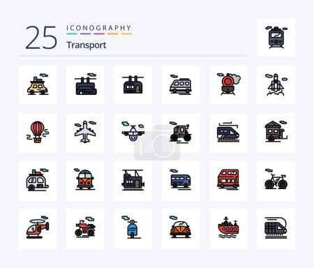 Téléchargez les illustrations : Transport 25 Line Filled icon pack including air. space. bus. rocket. train - en licence libre de droit