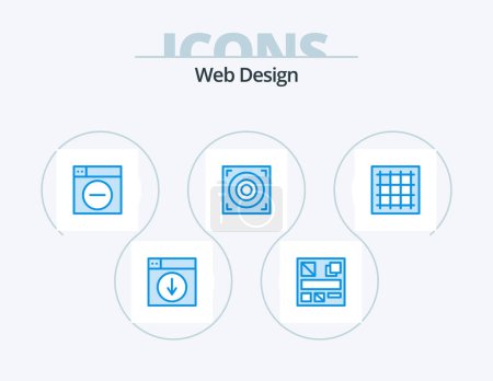 Illustration for Web Design Blue Icon Pack 5 Icon Design. drawing. grid. web. speaker. web - Royalty Free Image