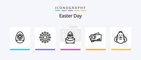 Ilustración de Easter Line 5 Icon Pack Incluye pasaporte. vacaciones. Feliz. primavera. Pascua. Diseño de iconos creativos - Imagen libre de derechos