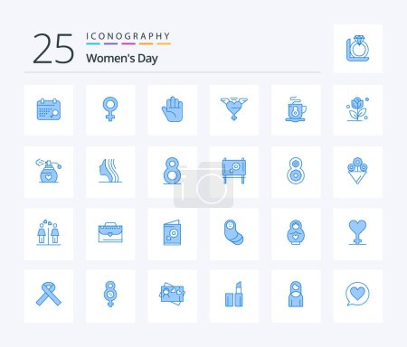 Illustration for Womens Day 25 Blue Color icon pack including perfume. rose. heart. flower. tea - Royalty Free Image
