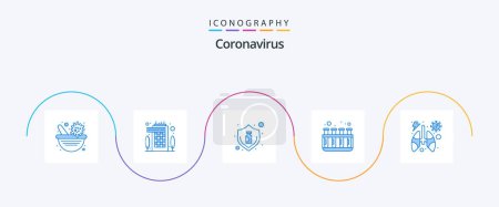 Téléchargez les illustrations : Coronavirus Blue 5 Icon Pack Y compris infecté. tubes. grippe. test. bouteille - en licence libre de droit